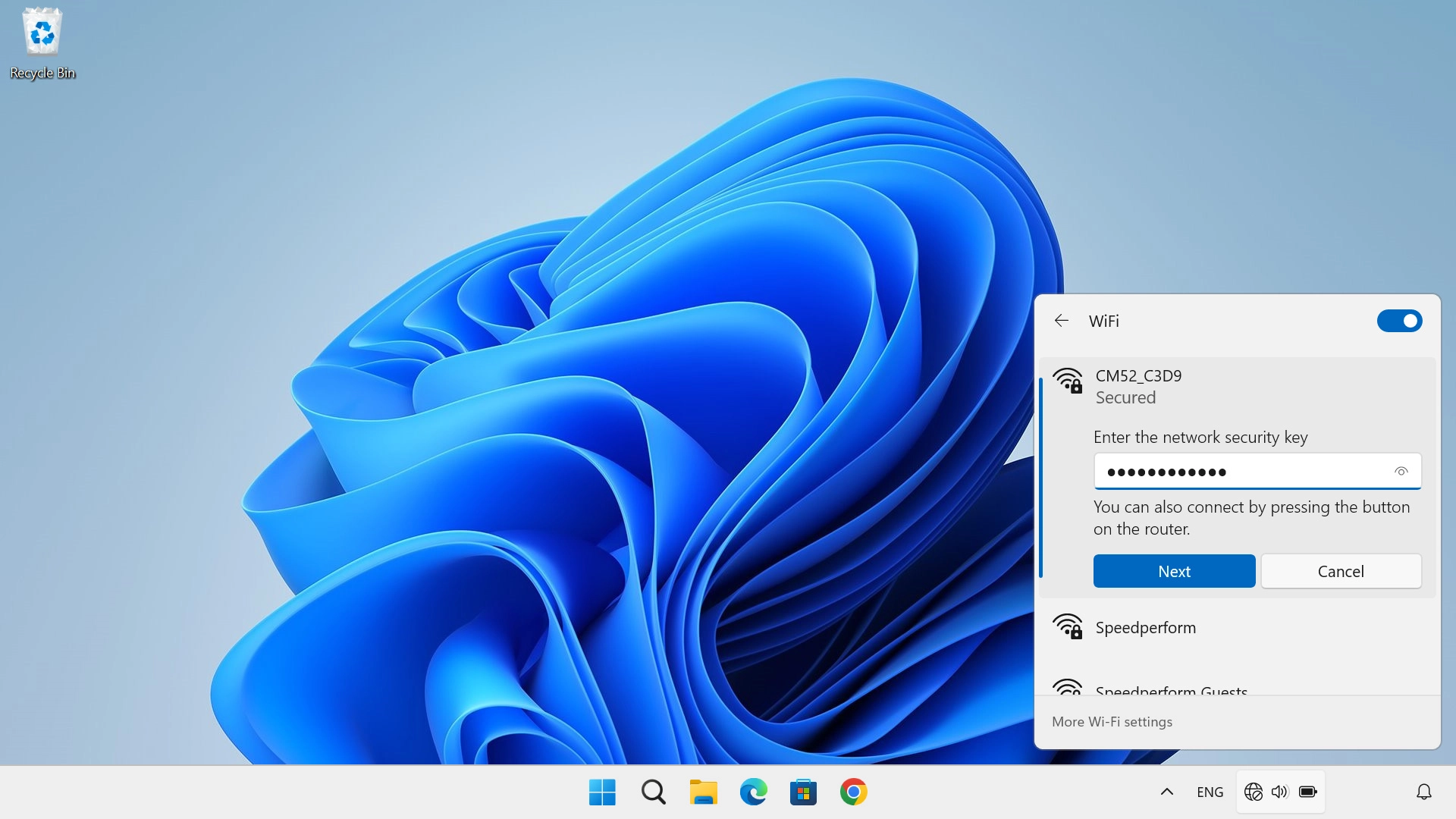 If you're asked to key in the Wi-Fi password for your Wi-Fi hotspot do so, and click Next.