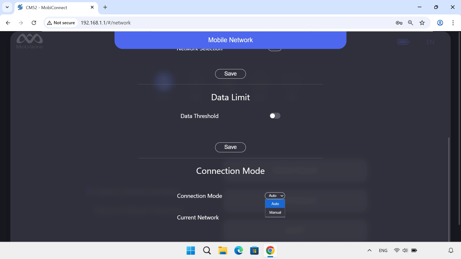 Click Manual and wait while your router searches for available networks.