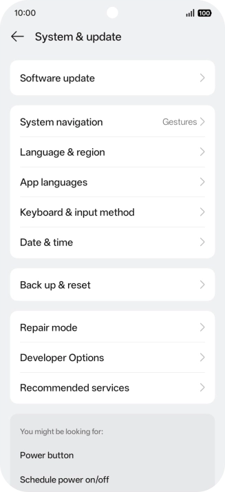 Press Back up & reset.