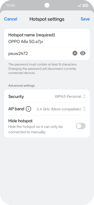 Press the password field and key in the required password.