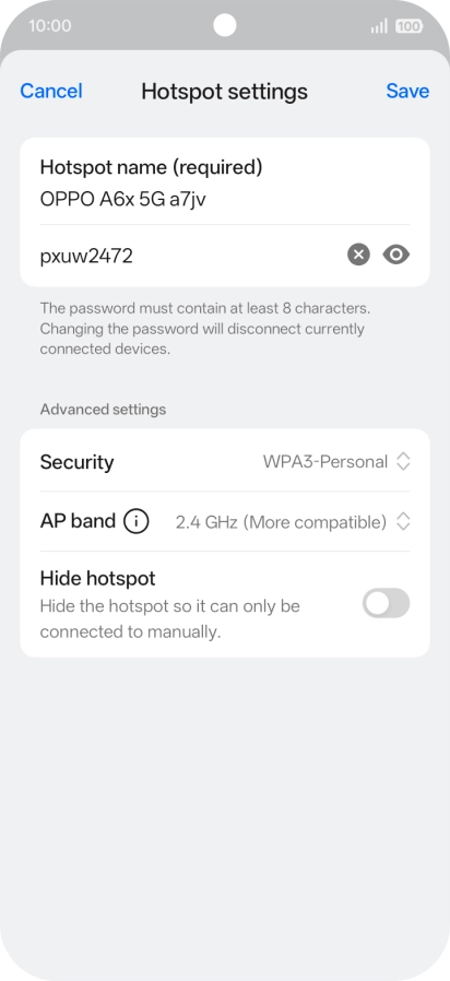 Press the password field and key in the required password.