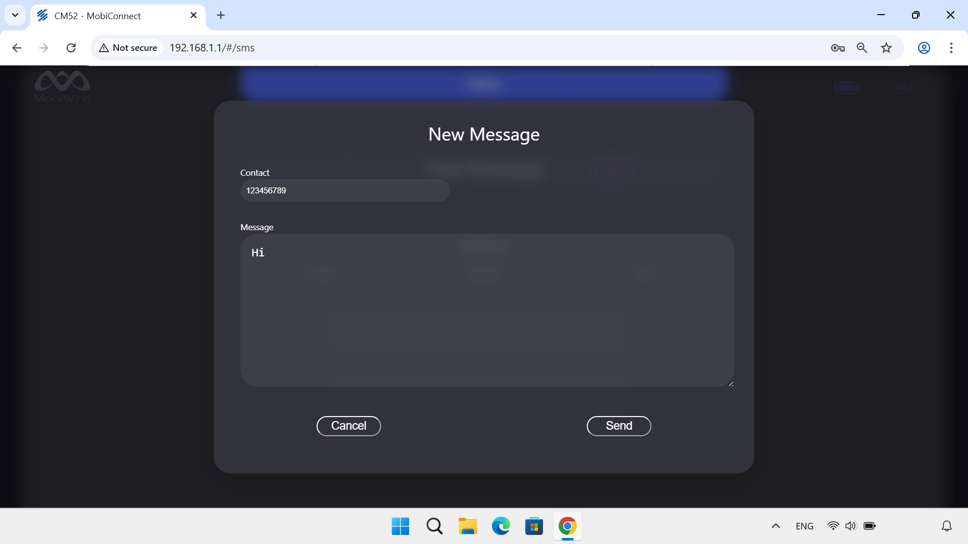 Click Send when you've written your text message.