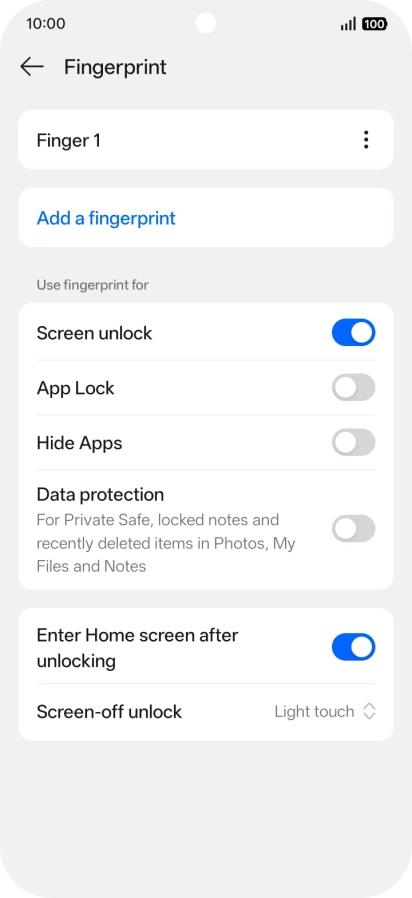 Press the required setting.