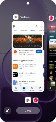 To end one running application, slide your finger upwards on the required application.