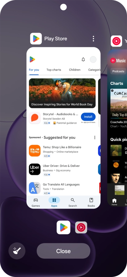 To end one running application, slide your finger upwards on the required application.
