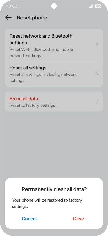 Press the required setting.