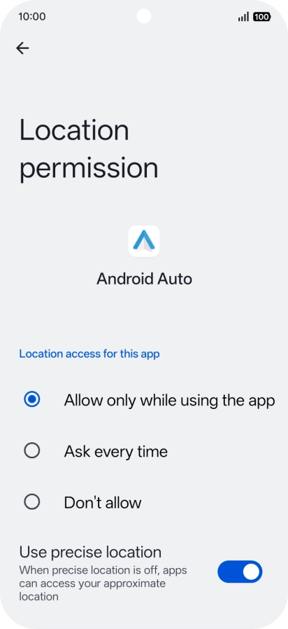 Press the required setting.