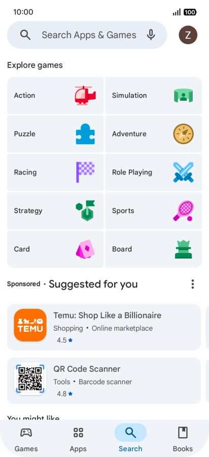 Press the search field.