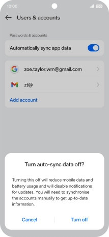 If you turn off the function, press Turn off.