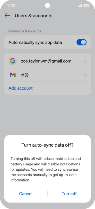 If you turn off the function, press Turn off.
