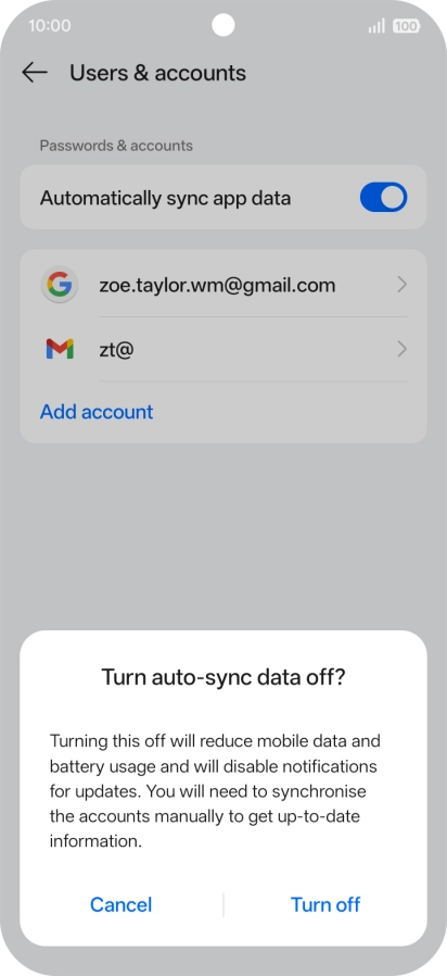 If you turn off the function, press Turn off.