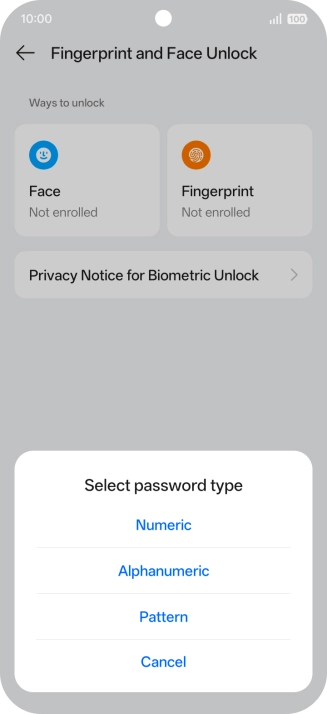 Press the required phone lock code.