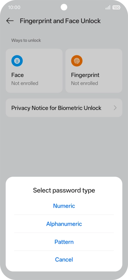 Press the required phone lock code.