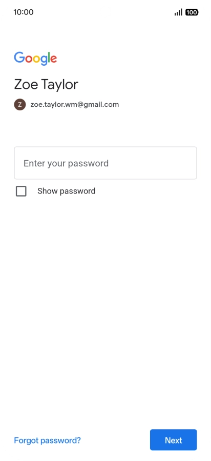 Press Enter your password and key in the password for your Google account.