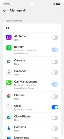 Press the indicators next to the required apps to turn the function on or off.