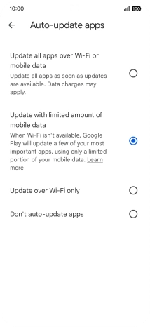 To turn on automatic update of apps using mobile network, press Update all apps over Wi-Fi or mobile data.