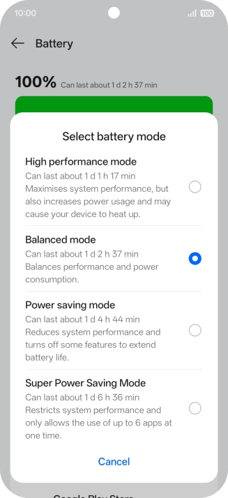 Press the required setting to turn on the function.