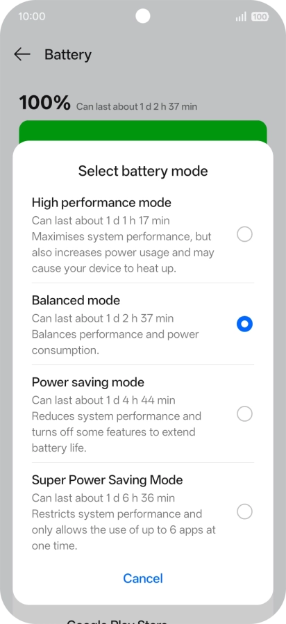 Press the required setting to turn on the function.
