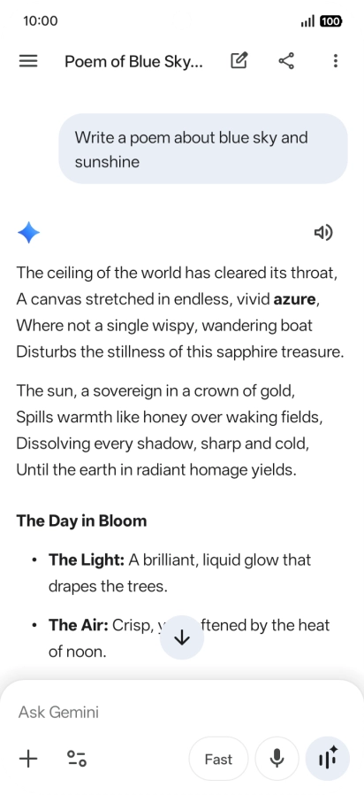 You can ask Gemini to generate a text based on your description.