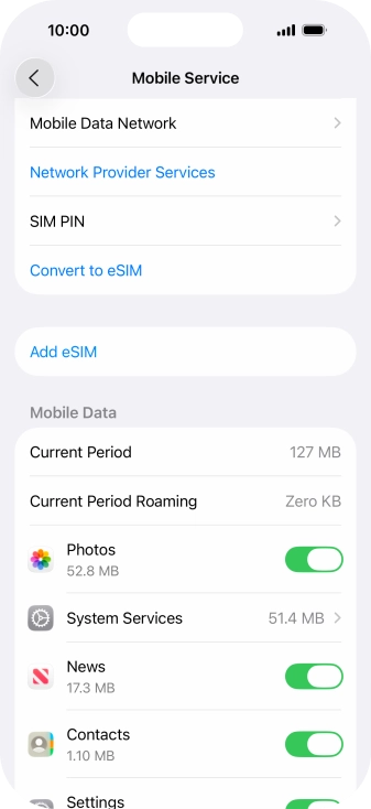 The total data usage is displayed next to Current Period. The total data usage is displayed next to Current Period.
