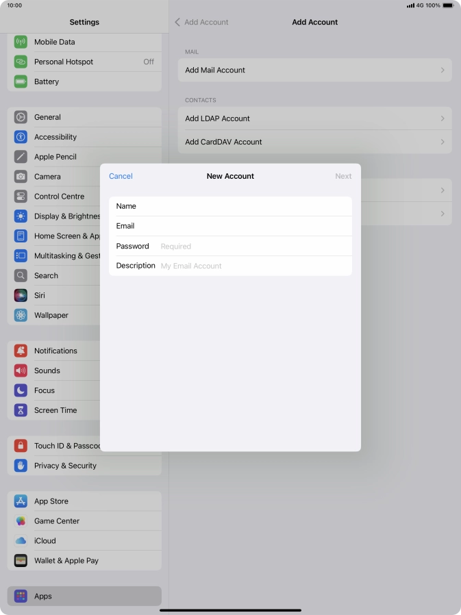 Press Password and key in the password for your email account.