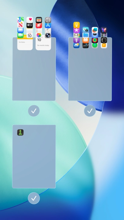 Press the field below the required home screen page to turn page view on or off. Press the field below the required home screen page to turn page view on or off.