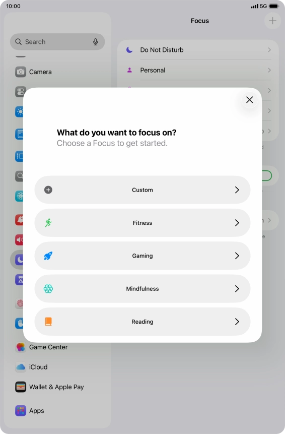 Press the required focus mode and follow the instructions on the screen to add the selected focus mode. Press the required focus mode and follow the instructions on the screen to add the selected focus mode.