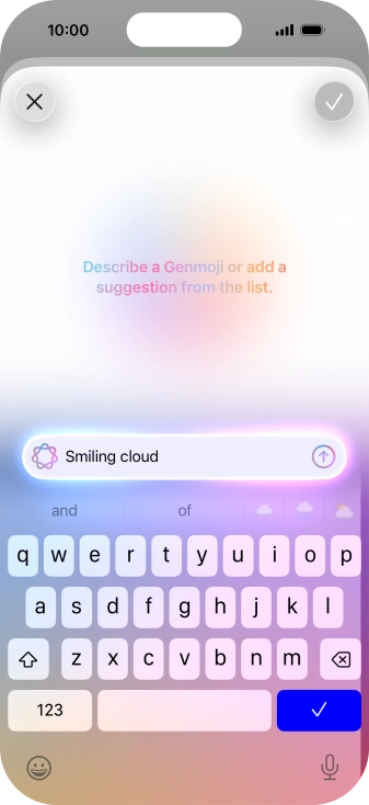 Write in your own words what you would like your Genmoji to look like, and press arrow up. Write in your own words what you would like your Genmoji to look like, and press arrow up.
