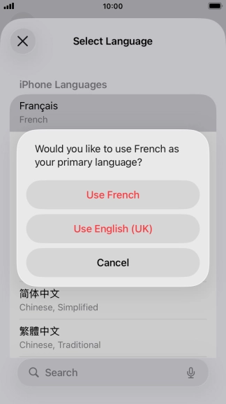 To select the new language as the default phone language, press Use ‹language›.