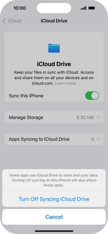 If you turn off the function, press Turn Off Syncing iCloud Drive. If you turn off the function, press Turn Off Syncing iCloud Drive.