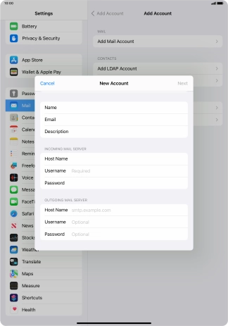 Press Username and key in the username for your email account.