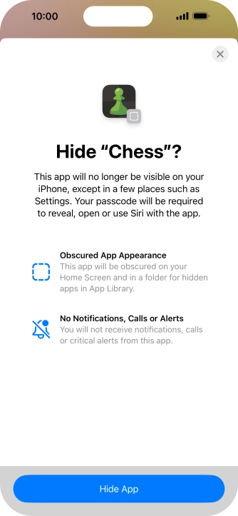 Press Hide App. Press Hide App.