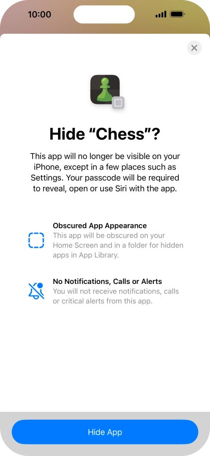 Press Hide App. Press Hide App.