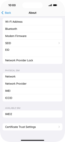Your phone's EID number is displayed below EID.