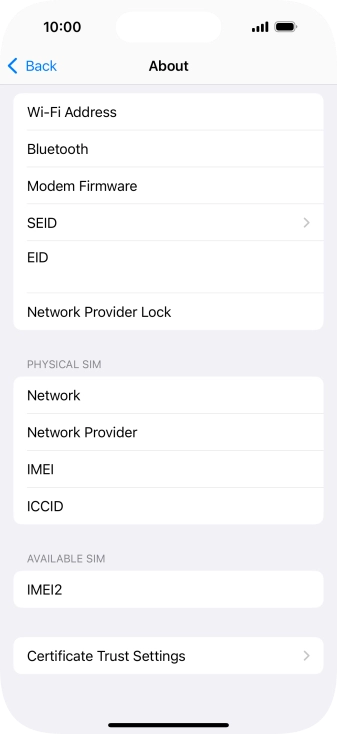 Your phone's EID number is displayed below EID.