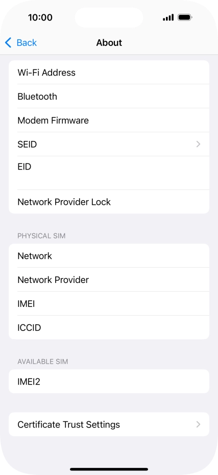 Your phone's EID number is displayed below EID.