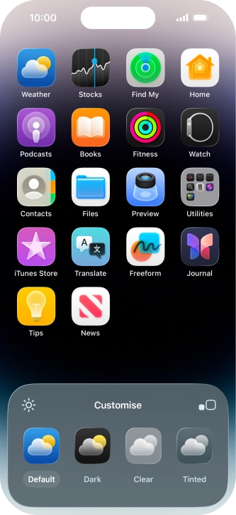 Press the required setting to select the size of app icons on the home screen.
