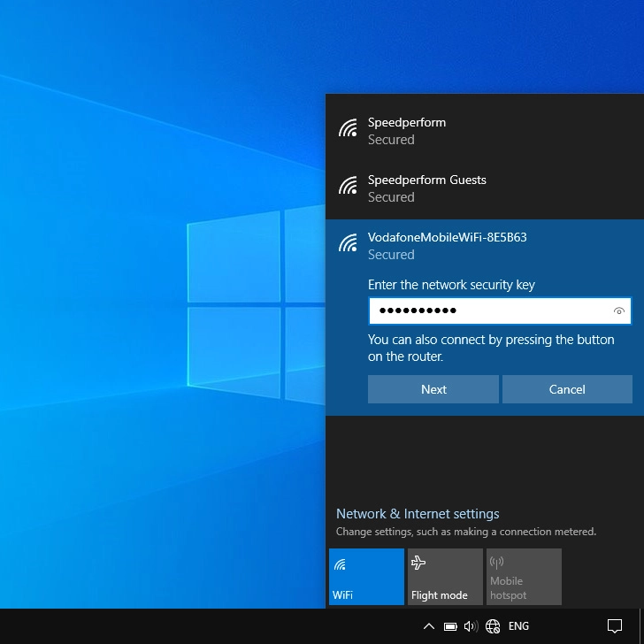 Key in the password for your Wi-Fi hotspot and click Next.