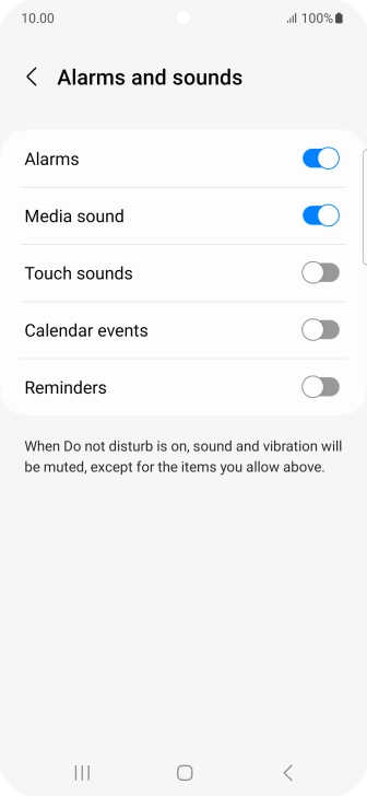 Press the required settings to turn sound and vibration for the selected functions on or off. Press the required settings to turn sound and vibration for the selected functions on or off.