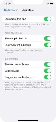 Press the indicators next to the required settings to turn them on or off.