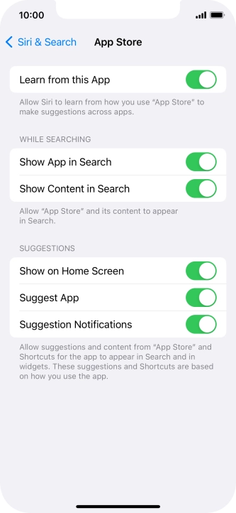 Press the indicators next to the required settings to turn them on or off.