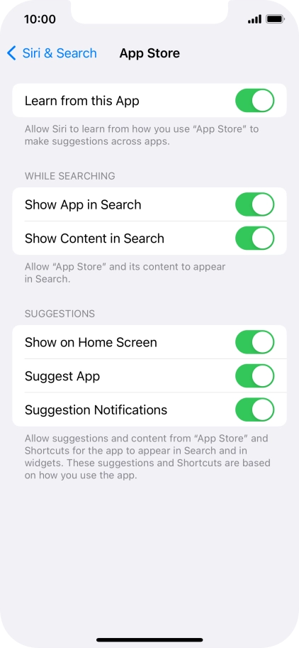 Press the indicators next to the required settings to turn them on or off.