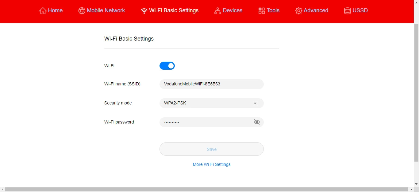 In Wi-Fi Basic Settings you can change the name and password for your Wi-Fi hotspot.