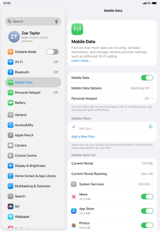 Press Mobile Data Options.