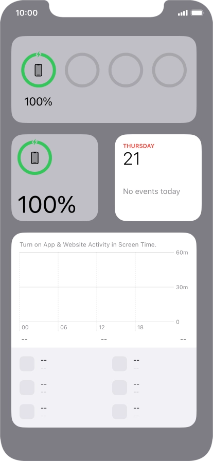 Slide your finger up or down on the screen to see more widgets. Slide your finger up or down on the screen to see more widgets.