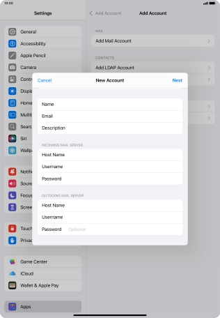 Press Password and key in the password for your email account.