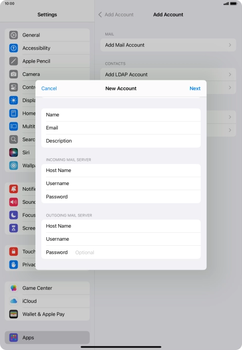 Press Password and key in the password for your email account.