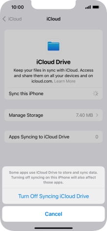 If you turn off the function, press Turn Off Syncing iCloud Drive. If you turn off the function, press Turn Off Syncing iCloud Drive.