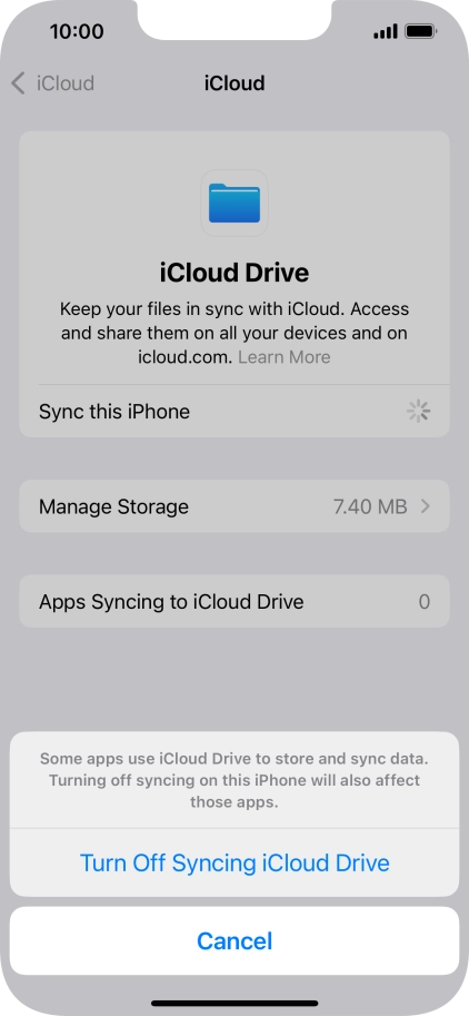 If you turn off the function, press Turn Off Syncing iCloud Drive. If you turn off the function, press Turn Off Syncing iCloud Drive.