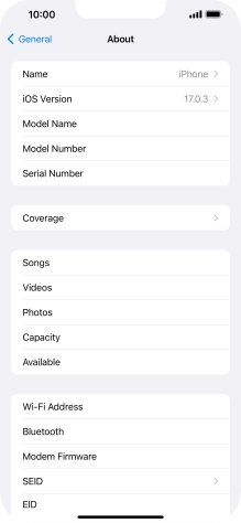 Your phone's software version is displayed next to iOS Version.